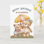 Happy Birthday Schattigee Beren Dieren Personalise Kaart (Gele Bloem)