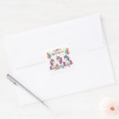 Happy Birthday Schattigee Eenhoorns Vieren Vierkante Sticker (Envelop)