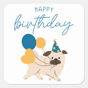 Happy Birthday Schattigee hond & ballonnen Eenvoud Vierkante Sticker
