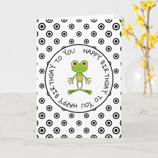 Happy Birthday Schattigee kikker zwart en witte Ka Kaart (Gele Bloem)