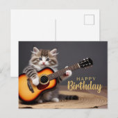 Happy Birthday Schattigee kitten speelt gitaar Briefkaart (Voorkant / Achterkant)