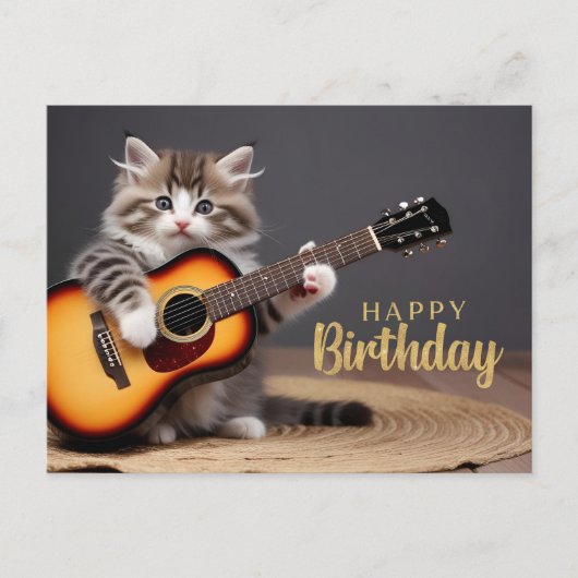 Happy Birthday Schattigee kitten speelt gitaar Briefkaart (Voorkant)