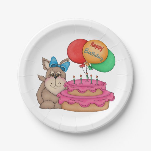 Happy Birthday Schattigee puppy met ballonnen en t Papieren Bordje (Voorkant)