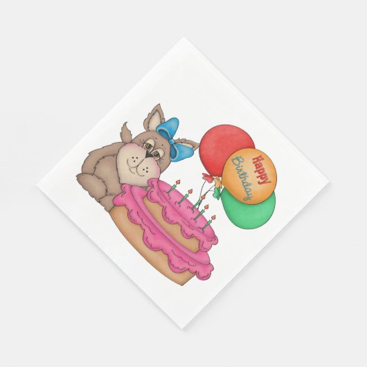 Happy Birthday Schattigee puppy met ballonnen en t Servet (Hoek)