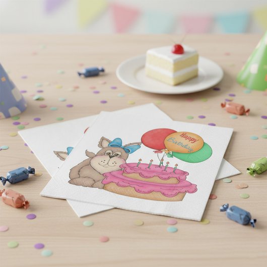 Happy Birthday Schattigee puppy met ballonnen en t Servet