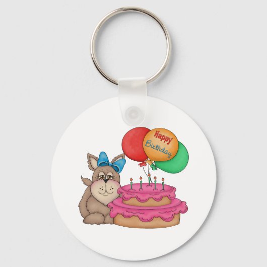 Happy Birthday Schattigee puppy met ballonnen en t Sleutelhanger (Achterkant)