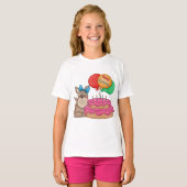 Happy Birthday Schattigee puppy met ballonnen en t T-shirt (Voorkant volledig)