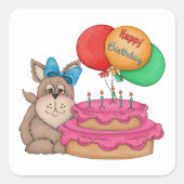 Happy Birthday Schattigee puppy met ballonnen en t Vierkante Sticker (Voorkant)