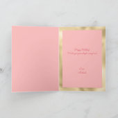 Happy Birthday Schattigee roze ballon gouden typog Kaart (Binnen)