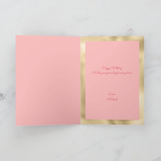 Happy Birthday Schattigee roze ballon gouden typog Kaart (Binnen)