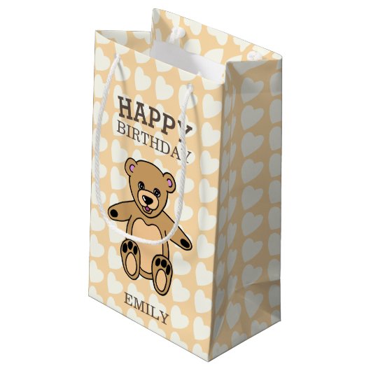 Happy Birthday Schattigee teddybeer met hart Klein Cadeauzakje (Achterkant Gekanteld)