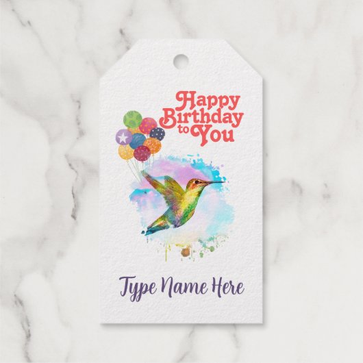 Happy Birthday Schattigee Waterverf kolibrie Cadeaulabels (Achterkant)