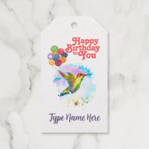 Happy Birthday Schattigee Waterverf kolibrie Cadeaulabels