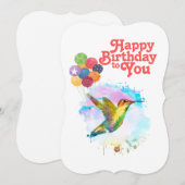 Happy Birthday Schattigee Waterverf kolibrie Feestdagenkaart (Voorkant / Achterkant)