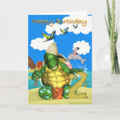 Happy Birthday Schildpad maken van zandkastelen Kaart (Voorkant)