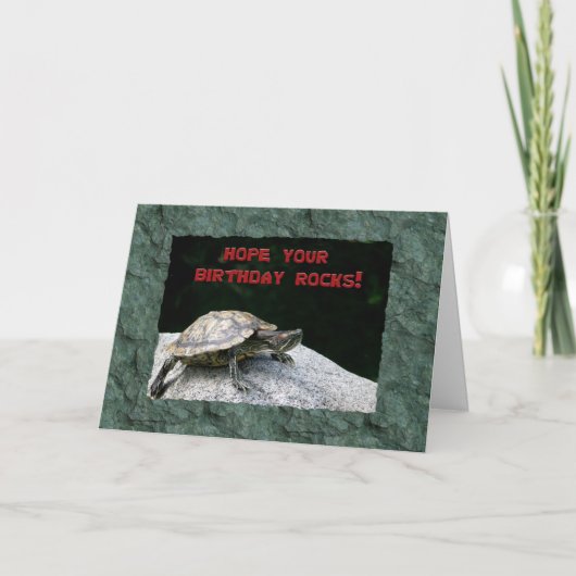 Happy Birthday, Schildpad op Rock Kaart (Voorkant)