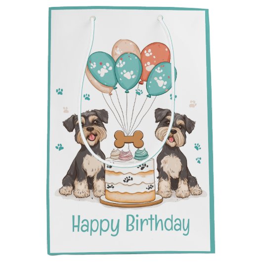 Happy Birthday Schnauzer Dogs Medium Cadeauzakje (Voorkant)