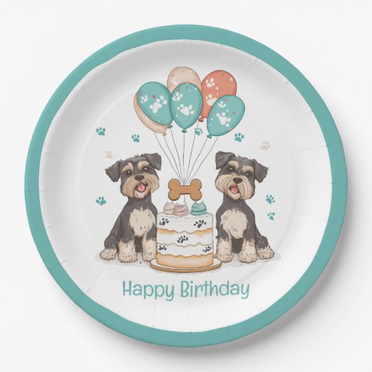 Happy Birthday Schnauzer Dogs Papieren Bordje (Voorkant)