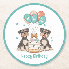 Happy Birthday Schnauzer Dogs Ronde Kartonnen Onderzetter
