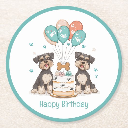 Happy Birthday Schnauzer Dogs Ronde Kartonnen Onderzetter (Voorkant)