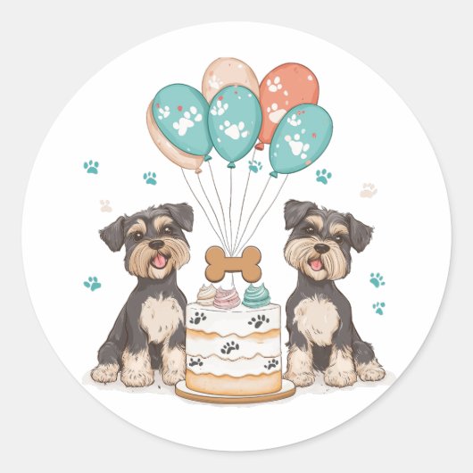 Happy Birthday Schnauzer Dogs Ronde Sticker (Voorkant)