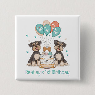 Happy Birthday Schnauzer Dogs Vierkante Button 5,1 Cm