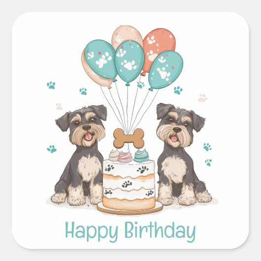 Happy Birthday Schnauzer Dogs Vierkante Sticker (Voorkant)