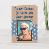 Happy Birthday schoonzuster-foto blauw bruin Kaart (Voorkant)