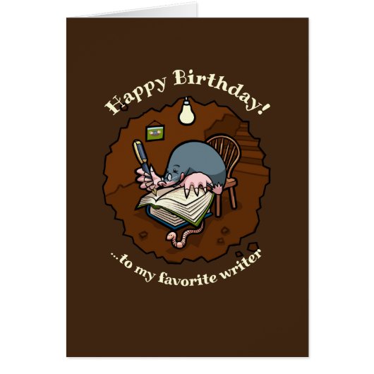 Happy Birthday Schrijver Schattige Mole Schrijfboe (Voorkant)