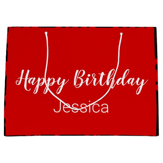 Happy Birthday Script Black en Red Hearts Groot Cadeauzakje (Voorkant)