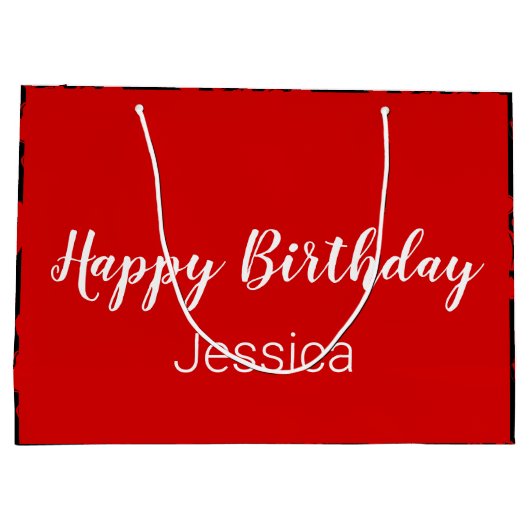 Happy Birthday Script Black en Red Hearts Groot Cadeauzakje (Achterkant)