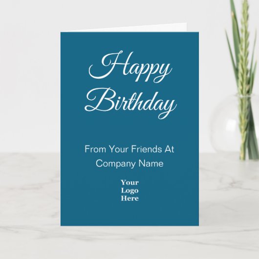 Happy Birthday Script Blue and White Business Logo Kaart (Voorkant)
