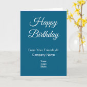 Happy Birthday Script Blue and White Business Logo Kaart (Gele Bloem)