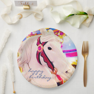 Happy Birthday Script Carnaval Carrousel Horse Bol Papieren Bordje