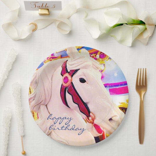 Happy Birthday Script Carnaval Carrousel Horse Bol Papieren Bordje (Huwelijk)