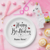 Happy Birthday Script Custom Name Paper Borden Papieren Bordje (Feest)