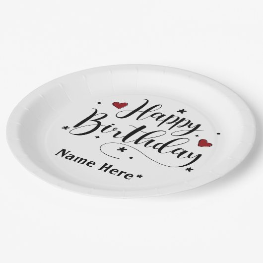 Happy Birthday Script Custom Name Paper Borden Papieren Bordje (Gekanteld)