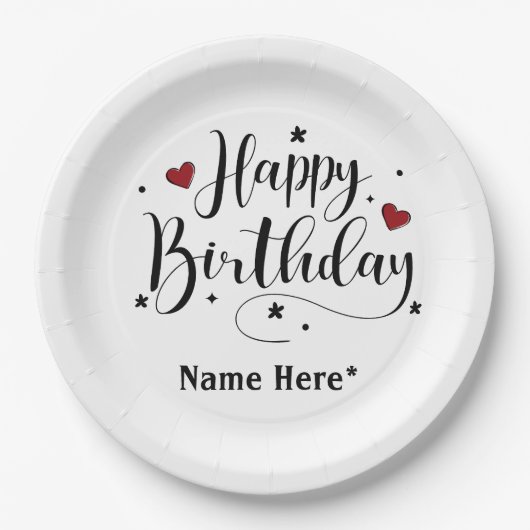 Happy Birthday Script Custom Name Paper Borden Papieren Bordje (Voorkant)