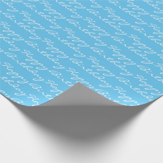 Happy Birthday Script Font Pattern Light Blue scha Cadeaupapier (Hoek)