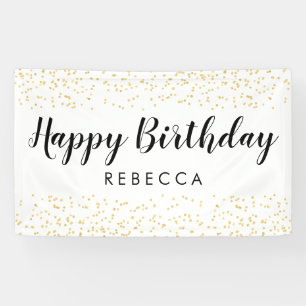 Happy Birthday Script Gold Faux Foil Confetti Name Spandoek