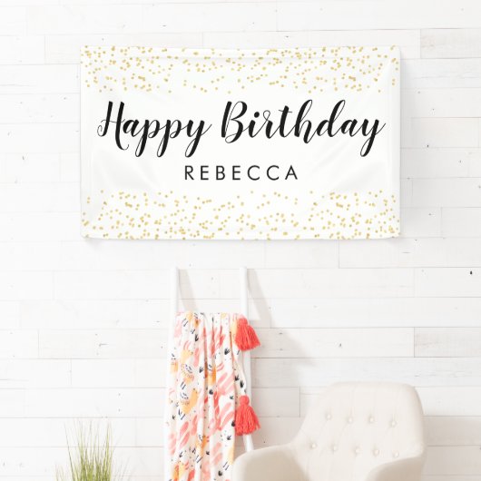 Happy Birthday Script Gold Faux Folie Confetti Naa Spandoek (Insitu)