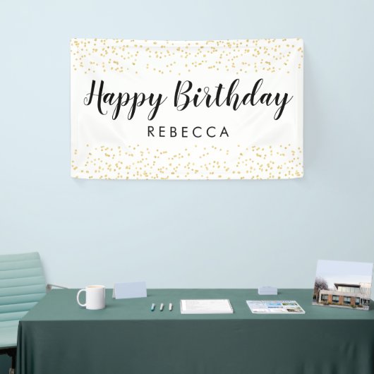 Happy Birthday Script Gold Faux Folie Confetti Naa Spandoek (Beurs)
