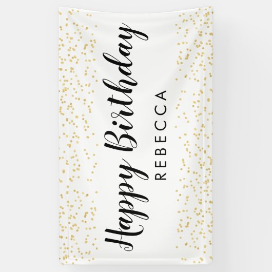 Happy Birthday Script Gold Faux Folie Confetti Naa Spandoek (Verticaal)