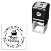 Happy Birthday Script Kalligrafie en Cake Ronde Zelfinktende Stempel (In situ)