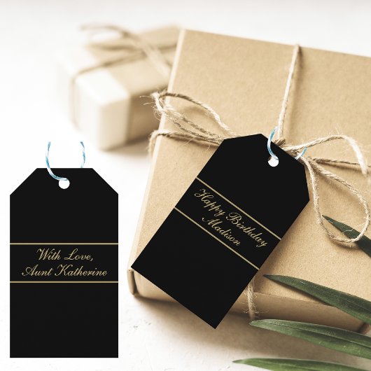 Happy Birthday Script Name Black Gold Cadeaulabel