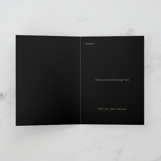 Happy Birthday Script Name Black Gold Kaart (Binnen)