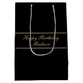 Happy Birthday Script Name Black Gold Medium Cadeauzakje (Achterkant)