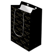 Happy Birthday Script Name Black Gold Medium Cadeauzakje (Voorkant Gekanteld)