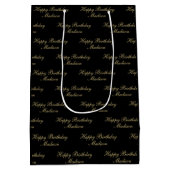 Happy Birthday Script Name Black Gold Medium Cadeauzakje (Achterkant)