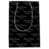 Happy Birthday Script Name Black Silver Medium Cadeauzakje (Voorkant)